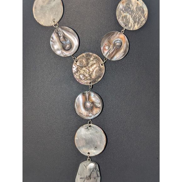 Lydell N.Y.C. Silver Tone Rutilated Quartz Shell Disk Rolo 18" Chain Necklace - Picture 3 of 16